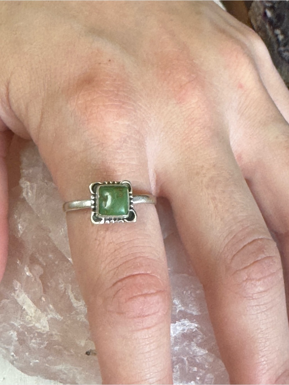 Emerald Valley Turquoise Sterling Silver Square Stacker Ring - Size 9